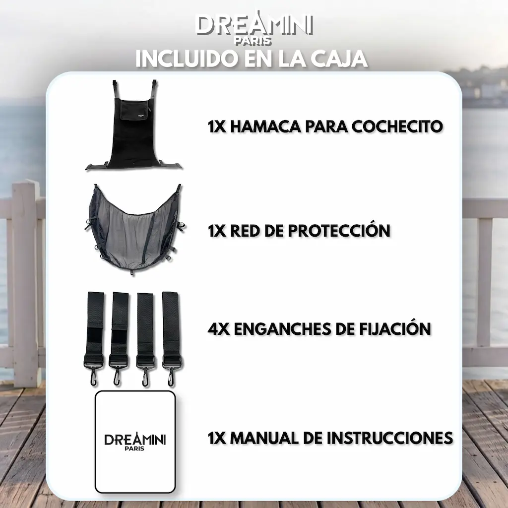 Contenido del pack completo hamaca para cochecito Dreamini