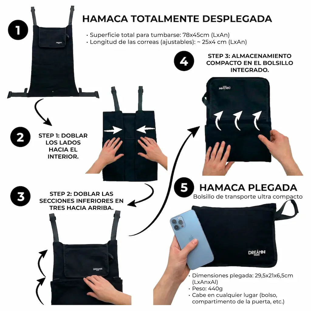Hamaca Dreamini plegada directamente con el cochecito