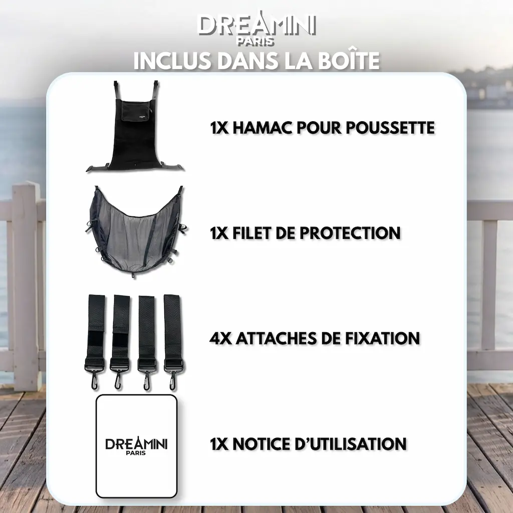 Contenu du pack complet hamac pour poussette Dreamini