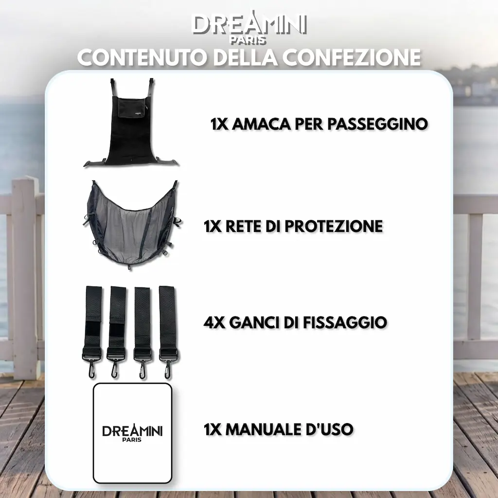Contenuto della confezione amaca per passeggino Dreamini
